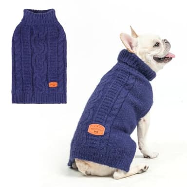 BEAUTYZOO Small Dog Sweater -Turtleneck Knitted Dog Sweaters for Dogs Puppy Girls Boys, Winter Dog Clothes Cable Knitwear with Leash Hole, Dog Christmas Sweater Pullover Sweatshirt for S M Pet Apparel - Image 1