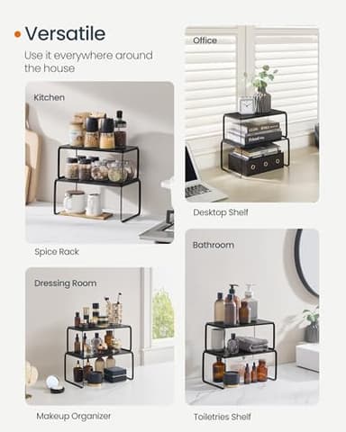 SONGMICS HOME Bamboo Cabinet Organizer Shelf, Nice-Looking Set of 2 Kitchen Counter Shelves, Kitchen Storage, Spice Rack, Stackable, Expandable, Ink Black UKCS050B01V1 - Image 7
