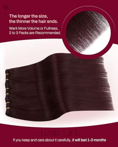 Moresoo Sew in Hair Extensions Real Human Hair Burgundy Weft Hair Extensions Wine Red Double Weft Remy Hair Wefts Human Hair Sew in Extensions Red Wine #99J 100g 24inch - Image 3