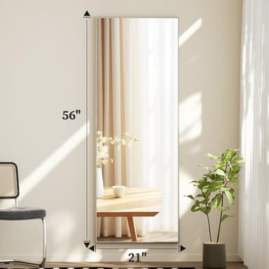 BEAUTYPEAK Full Length Mirror with Stand, 56"x21" Floor Mirror with Aluminum Alloy Thin Frame, ShatterVue Tempered Full Body Mirrors, Free Standing or Wall-Mounted Mirrors for Living Room, Silver - Image 4
