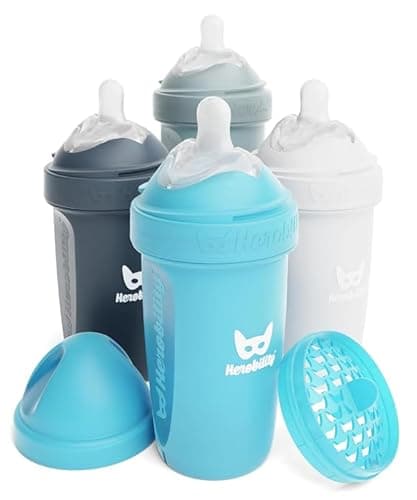 Herobility Double Anti-Colic Baby Bottles – 8.5 fl oz/240ml – 4-Pack – Multicolor - White, Gray, Iron Blue, Blue - Image 1