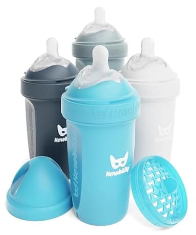 Herobility Double Anti-Colic Baby Bottles – 8.5 fl oz/240ml – 4-Pack – Multicolor - White, Gray, Iron Blue, Blue - Image 1