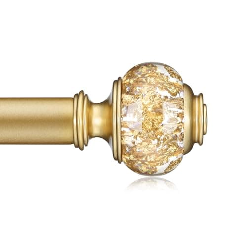 Gold Curtain Rods for Windows 48-84 Inch, 6/8 Inch Adjustable Telescoping Drapery Rod with with Translucent Gold Foil Finials, Decorative Single Curtain Rod Set for Bedroom Living Room - Image 1