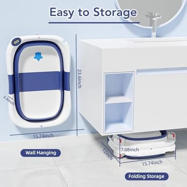 napei Collapsible Baby Bathtub,Baby Bath Tub with Soft Cushion & Thermometer,Baby Bathtub Newborn to Toddler 0-36 Months,Portable Travel Baby Tub - Image 2