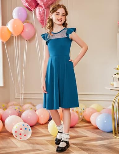 Arshiner Girls' Special Occasion Dresses Summer Party Formal Graduation Dress Blue 14-15 Years - Image 3