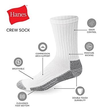 Hanes mens Crew Socks, 6-pair Pack Work Sock, Black, 12 14 US - Image 3