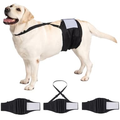 3 Pack Avont Dog Belly Bands Diapers Male with 1 Detachable Suspender, Reusable Washable Boy Doggie Pee Wraps with Harness, Separable Shoulder Strap Escape Proof & Non-Slip -3 Black 2XL - Image 1