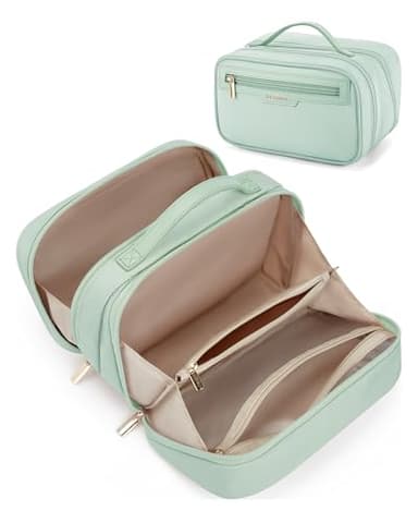 BAGSMART Travel Makeup Bag, Make Up Bag with Multiple Compartments for Organizer, Durable & Compact Cosmetic Organizer for Women for Travel Accessories (Green) - Image 1