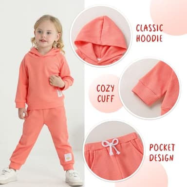 YOUNGER TREE Baby Girl Clothes Toddler Fall Winter Outfits Sweatshirt pants Sweatsuits for Infant Girl Baby Girl Clothing (Solid cotton pink+sunflower,12-18 Months) - Image 5