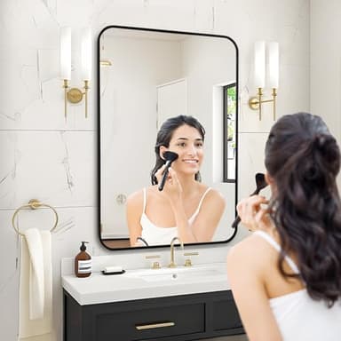Fabuday Black Bathroom Mirror for Over Sink - 20x28 Rounded Rectangular Wall Mirror, Matte Metal Framed Vanity Mirrors for Bedroom, Living Room, Entryway Decor, Horizontally/Vertically - Image 4