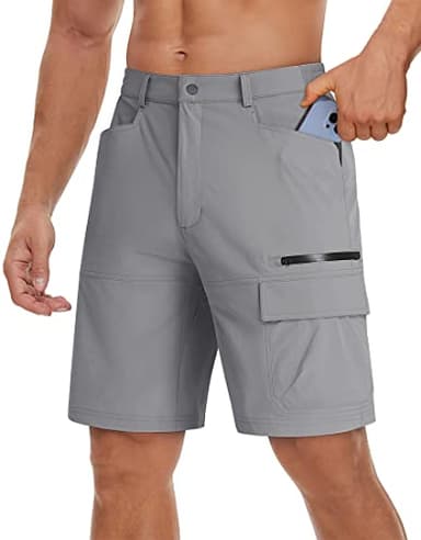 TACVASEN Mens Outdoor Hiking Shorts Summer Lightweight Quick Dry Casual Water Resistant Cargo Fishing Golf Shorts Light Grey, 32 - Image 2