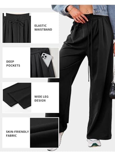 Aleumdr Womens Wide Leg Joggers 2025 Fall Trendy Baggy Pants Y2K Elastic Waist Jogger Sweatpants Track Pants Black Large - Image 5