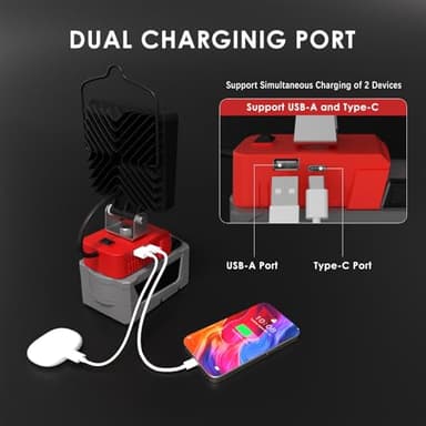 76W 10000LM LED Work Light for Milwaukee M18 18V Battery, Upgraded Cordless LED Work Light with USB and Type-C Charging Port, Low Voltage Protection, Outdoor Lighting (Battery Not Included) - Image 5