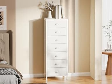 Furnulem White Tall Dresser for Bedroom with 7 Drawers, Vertical Chest of Drawer in Closet, Nightstand Storage Tower Unit Organizer with Fabric Bins for Dorm,Living Room,Entryway,Hallyway - Image 8