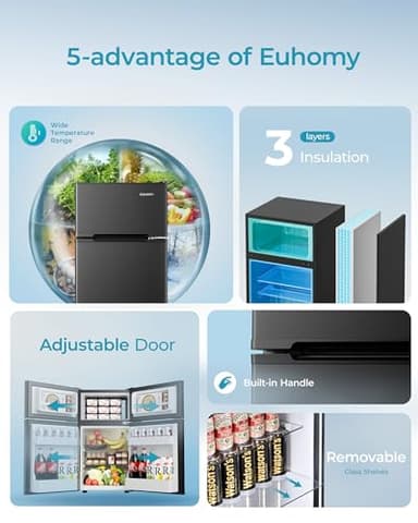 EUHOMY Mini Fridge with Freezer, 3.2 Cu.Ft Mini Refrigerator, Dorm Fridge with 2 Door For Bedroom/Apartment/Office-Food Storage Cooling Drink, Black - Image 5