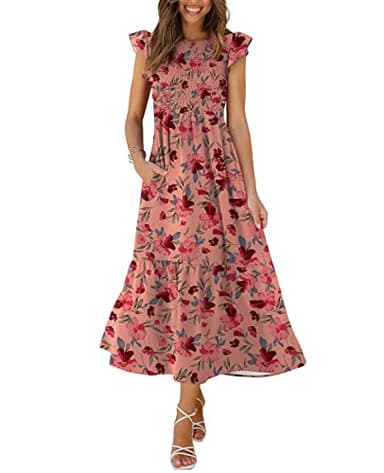 Pink Dress for Women Valentines Day Gifts Summer Maxi Dresses Floral M - Image 1