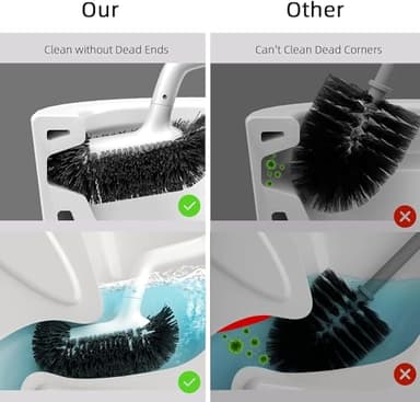 HAMITOR Toilet Bowl Brush Holder Set: Bathroom Deep Cleaning Toilet Cleaner Scrubber Under Rim with Curved Bristle for Dead Corner Clean - Hidden Rv Toilet Decorative Accessories with Caddy- White - Image 3