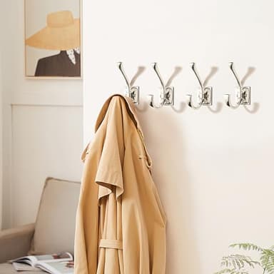 khtumeware Wall Hooks,5 Pack Coat Hooks Hardware Towel Hooks for Hanging Coats Polished Nickel Robe Hooks Wall Mounted with Screws for Key, Towel, Bags, Cup. - Image 3