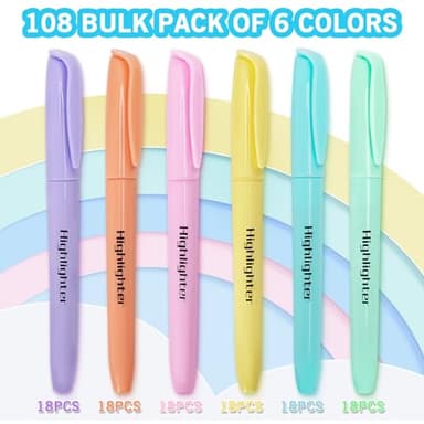 YEGEER Highlighters Bulk, Chisel Tip Dry-Quickly Highlighter Markers, 108 Count-6 Assorted Colors Highlighters Bulk Pack for Adult Kids, Office Classroom Must Have, School Supplies for Teachers - Image 2