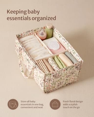 Blissful Diary Floral Diaper Caddy Organizer, Stylish Nursery Storage Basket, Gift for Baby Shower, Baby Registry Must Have, Newborn Essentials, Pastoral Daisy - Image 2