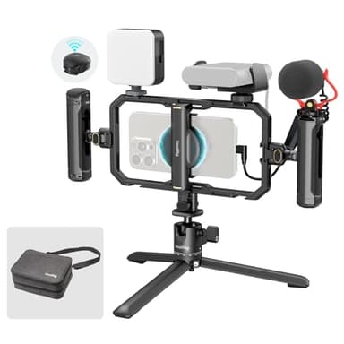 SmallRig All-in-One Universal Quick Release Phone Video Rig Kit Pro, Phone Stabilizer Rig Kit with LED Light Microphone QR Tripod Dual Handles Power Bank Holder, for Creator & Live Streaming - 4704 - Image 1