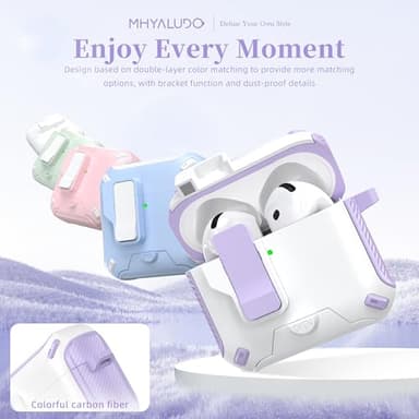 MHYALUDO for AirPods 4th Generation Case Cover, Compatible with Magsafe, Magnetic Automatic Lock, Charging Port Dust-Proof & Stand Design with Cleaning Kit for AirPods 4 Case 2024, Purple/White - Image 6