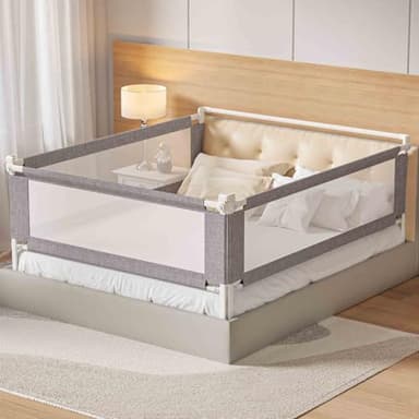 PurePapoose 3-Piece Queen Size Bed Rail for Toddlers - Height Adjustable Baby Bed Rail Guard with Headboard Rod,Safety Bed Rails for Queen Size Bed with Child Lock(78.74x78.74x59Inch - Image 1