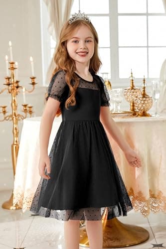 Arshiner Toddler Girls Tulle Summer Puff Sleeve Baby Girls Tutu Princess Party Casual Dress 4-5 Year Black - Image 3