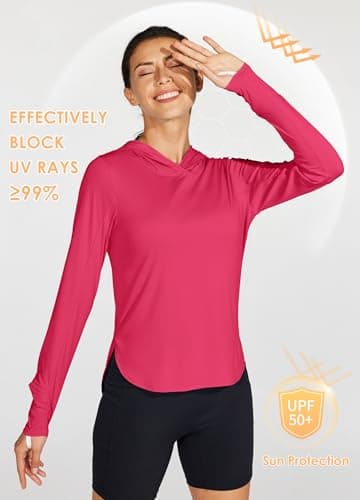 Willit Women's Sun Shirts Hoodie UPF 50+ SPF Long Sleeve Hiking Lightweight Quick Dry UV Protection Outdoor Clothing Rose Red XXL - Image 2