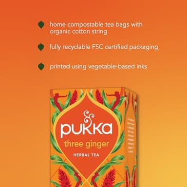 Pukka Three Ginger Organic Herbal Tea, Digestion-Aiding Infusion With Ginger, Turmeric, and Galangal, Tea Gift Set Ideal After Meals, Caffeine Free, 80 Total Bags (20ct - Pack of 4) - Image 8