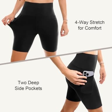 Leafigure 2 Pack Womens Biker Shorts with Pockets, High Waisted Tummy Control Yoga Shorts for Women Running Gym and Workout Black L-XL - Image 4