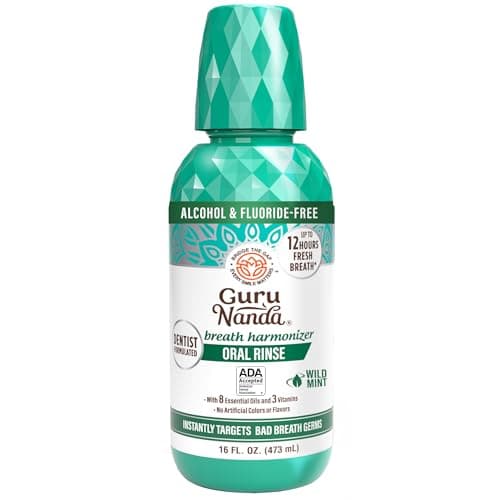 GuruNanda Fresh Breath Mouthwash, ADA-Accepted, Alcohol & Fluoride-Free, Sodium Chlorite, Essential Oils & Vitamins, 12-Hrs Fresh Breath, Wild Mint, 16 oz - Image 1