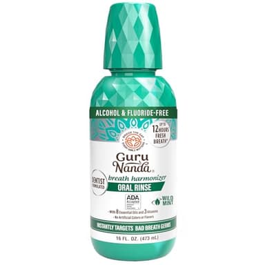 GuruNanda Fresh Breath Mouthwash, ADA-Accepted, Alcohol & Fluoride-Free, Sodium Chlorite, Essential Oils & Vitamins, 12-Hrs Fresh Breath, Wild Mint, 16 oz - Image 1