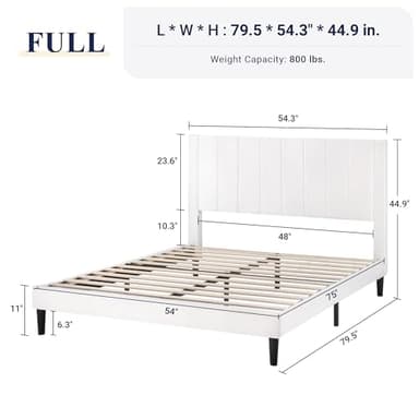 Allewie Full Bed Frame/Velvet Upholstered Bed Frame with Vertical Channel Tufted Headboard/Strong Wooden Slats/Platform Bed Frame/Mattress Foundation/Box Spring Optional/Easy Assembly/White - Image 2