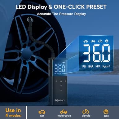 MEUCI Tire Inflator Portable Air Compressor - Cordless Air Pump for Car Tires with LED Light, 150PSI Electric Bike Tire Pump with Digital Pressure Gauge for Auto, Motorcycle, Bicycle, Balls - Image 7