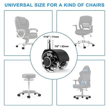 Office Chair Caster Wheels (Set of 5),Heavy-Duty Chair Wheels Support 2200lbs,Mute Rubber Chair Casters for Hardwood Floors and Carpet,2 Inch Universal Fit (Black) - Image 2