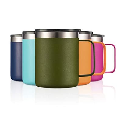 ALOUFEA 12oz Stainless Steel Insulated Coffee Mug with Handle, Double Wall Vacuum Travel Mug, Tumbler Cup with Sliding Lid, Army Green - Image 3
