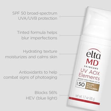 EltaMD UV AOX Elements Tinted Mineral Face Sunscreen Lotion, Tinted Moisturizer for Face SPF 50 with Antioxidants, For Dry Sensitive Skin 1.7 oz Pump - Image 9