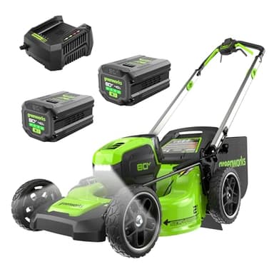 Greenworks 80V 21" Brushless Cordless (Self-Propelled) Lawn Mower (LED Headlight + Aluminum Handles), (2) 4.0Ah Batteries and Rapid Charger Included (75+ Compatible Tools) - Image 1