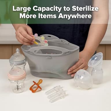 Haakaa Silicone Microwave Steamer & Steriliser Bag, 70oz/2000ml Large Capacity Reusable Steaming Bags for Baby Bottles, Breast Pump, Accessories, Pacifiers,Teethers, Great for Home&On The Go, Grey/1PC - Image 4