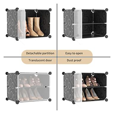 WEXCISE Portable Shoe Rack Organizer with Door, 96 Pairs Shoe Storage Cabinet Easy Assembly, Plastic Adjustable Shoe Storage Organizer Stackable Detachable Free Standing DIY Expandable 12 Tier Black - Image 6