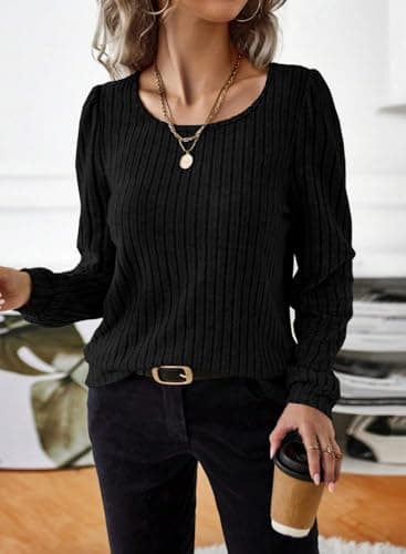 Samefar Womens Tunic Tops Long Sleeve Business Casual Tops for Women Stretchy Knit Shirts Cute Lightweight Fall Sweater Blouses Black Large - Image 2