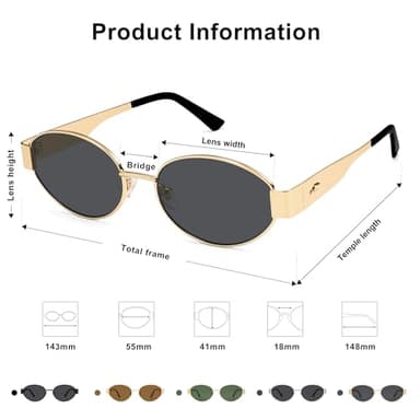 SOJOS Retro Oval Sunglasses for Women Trendy Classic Shades UV400 Protection, Gold/Grey - Image 6