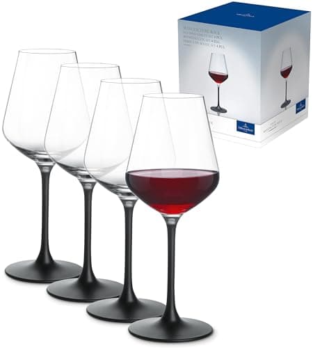 Villeroy & Boch Manufacture Rock Red Goblet, Set of 4, Crystal Wine Glasses in Exciting Black, Dishwasher Safe - Image 1