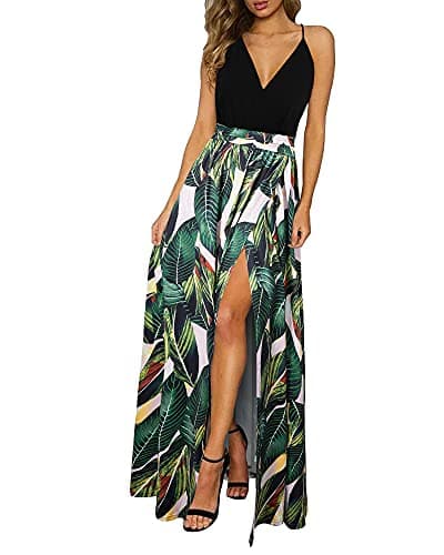 Newshows Summer Outfits Dresses for Women 2025 Beach Vacation Clothes Spaghetti Strap Casual Fall Wedding Guests Country Concert Outfits Long Elegant Classy Flowy Sundress(Floral 09, L) - Image 1
