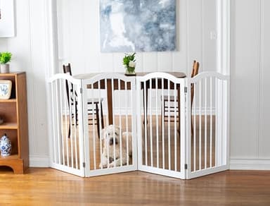 INTERNET'S BEST Arched Top Dog Gate | 4 Panel, 36" H Wooden Pet Barrier for Dogs or Cats | Freestanding Folding Room Divider for Doorways, Hallways, Stairs, and Porch | Portable, Extra Wide | White - Image 8