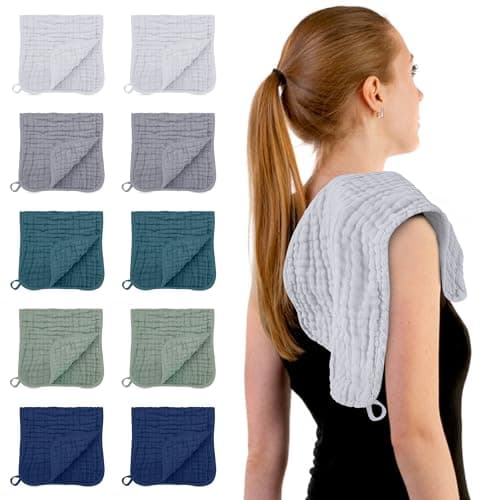 HIPHOP PANDA Muslin Burp Cloths, 10 Pack - Large 20" X10" - Ultra Absorbent and Soft 100% Cotton Baby Essentials Drool Rags and Messes for Newborn - Colorful Designs for Boy Girl, Gray Navy Fusion - Image 1