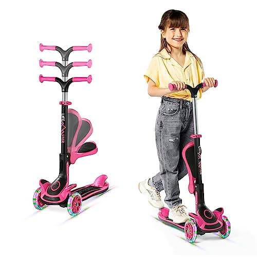 3 Wheel Scooter for Kids with Foldable Seat, Adjustable Handlebar Height, Lean-to-Steer Ride On Toy for Kids Ages 2+, Light-Up LED Wheels, Wide Anti Slip Deck, Indoor & Outdoor Use, Pink - Image 1
