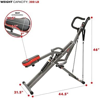 Sunny Health & Fitness Row-N-Ride PRO, Full Body Combo Squat Machine w/Optional Resistance Band, Easy Setup Ab Workout Exercise Equipment for Home, Whole Body Cardio, Optional SunnyFit App Connection - Image 5
