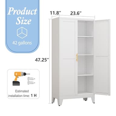 RISTERN White Metal Storage Cabinet, 48" Steel Cabinets for Home Office, Kitchen Pantry Storage Cabinet with Doors and 3 Adjustable Shelves, for Office, Home, Garage, School - Image 2